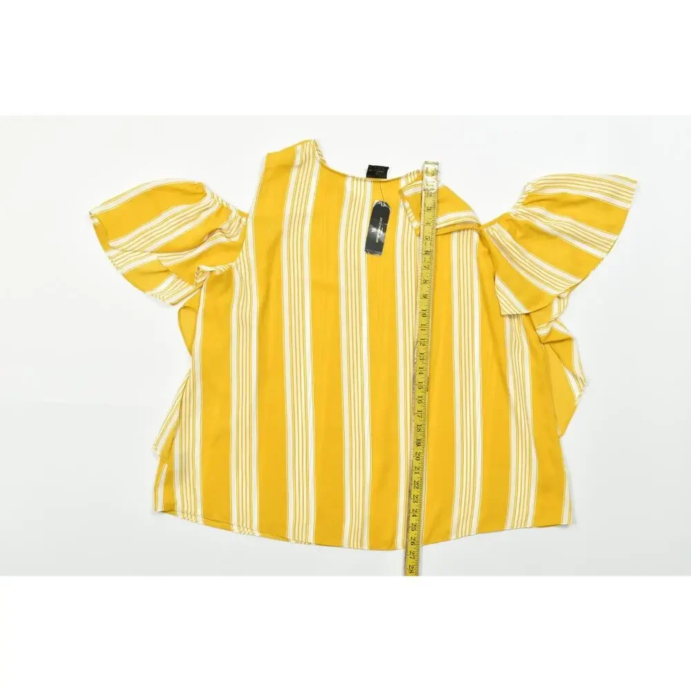 Worthington Woman 2X Blouse Gold Stripe Cold Shoulder Flutter Sleeve NWT - Picture 3 of 8